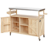 ZNTS Outdoor Kitchen Island, Rolling Bar Cart & Storage Cabinet, Farmhouse Solid Wood Outdoor Grill Table 68264633