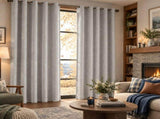 2pcs light grey 100% blackout curtains with snap-on top, suitable for hanging use. They have 04221265