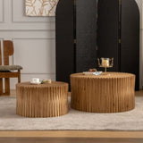 Vintage Fashion Style Cylindrical Nesting Coffee Table Set with Vertical Textured Embossed Design W757P195740