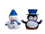 Set of 2 Lighted Plush Penguin and Snowman Christmas Decorations, Pre-lit Pull Up Holiday Decor with 71294454
