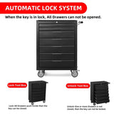 7-Drawering Tool Chest Cabinet, Large Capacity Metal Tool Box with Wheels and Cylinder Locking, W3037P242000