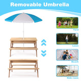 3-in-1 Kids Outdoor Wooden Picnic Table With Umbrella, Convertible Sand & Wate, Gray ASTM & CPSIA W1390P160713
