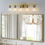 Golden 5-Light Vanity Light with Clear Glass Shades, Modern Iron Metal Bathroom Wall Fixture for W1340P206690