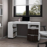 ZNTS White and Stained Walnut 2-Drawer Extendable Desk with Sliding Mechanism B062P290245