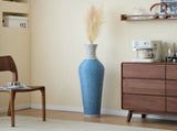 Hand-Woven PVC Rattan Floor Vase, 39 Inch Tall Blue and White Striped Decorative Vase, Farmhouse W2796P300933