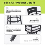 Modern Outdoor 2-Piece Swivel Bar Chairs Aluminum Frame with Ember Black, 360&deg Swivel, Ergonomic W1886P300273