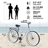 Single Speed Bicycles 26"Inch,Steel Frame, Wide Wheels for Stability, Rear Coaster Brakes,Multiple W1019P163417