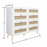 White Color 8 Drawers Chest of Drawers with Rattan Drawer Face Golden Legs and Handles W2139142764