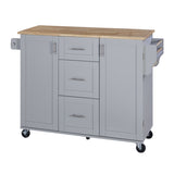 K&K Rolling Kitchen Island with Storage, Kitchen Cart with Rubber Wood Top, 3 Drawer, 2 Slide-Out WF316599AAG