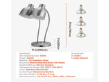 Food Heat Lamp, 500W Electric Commercial Food Warmer Light, 2-Head Stainless Steel French Fry T3342P591613