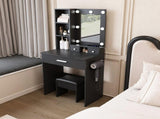 Vanity Table with Mirror & Adjustable LED Lights, Power Outlet, Hairdryer Holder & Stool Compact 54057039