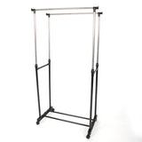 ZNTS Dual-bar Vertical & Horizontal Stretching Stand Clothes Rack with Shoe Shelf YJ-03 Black & Silver 23353830