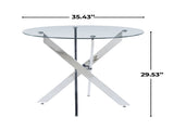 Dining Table with cross metal leg and tempered glass,Modern Space Saving Kitchen Table for Living W234P227891