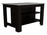 Kitchen Island, kitchen table 35" H, Four Legs, Three Open Storage Shelves, Black / Ibiza Marble B097132963