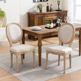 A&A Furniture,French Style Solid Wood Frame Antique Painting Linen Fabric Back Dining Chair,Set of W1143141070