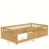 ZNTS Twin Floor Bed Frame with Fence, Wood Kids Floor Beds Frame for Bedroom Playroom,Natural W2593P164749