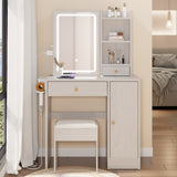 ZNTS Right Cabinet Desktop Vanity Table + Cushioned Stool, With 2 AC Power + 2 USB Socket, Extra Large W936P146664