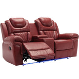 ZNTS Home Theater Seating Manual Recliner Loveseat with Hide-Away Storage, Cup Holders and LED Light WF310726AAJ