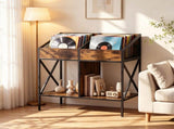 2-Tier Vinyl Record Storage Rack, Industrial Wood & Metal Record Display Stand with Anti-Tipping 67222313