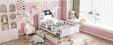Wood Twin Size Platform Bed with Built-in LED Light, Multi-functional Headboard, Guardrail and 2 N709P243969K