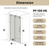 Frameless Single sliding shower door 60 "W x 76" H, 1/4 " Clear Tempered Glass, Explosion W1675P307002