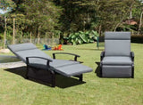 Adjustable Patio Recliner Chair Metal Outdoor Lounge Chair with Flip Table Push Back, Adjustable W1859P196387