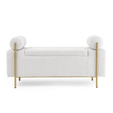 Elegant Upholstered Linen Storage Bench with Cylindrical Arms and Iron Legs for Hallway Living Room W487128010