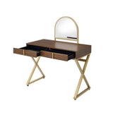 Coleen Walnut & Gold Finish Vanity Desk W/Mirror & Jewelry Tray B2726P315741