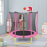 ZNTS 5.5FT Trampoline for Kids - 65" Outdoor & Indoor Mini Toddler Trampoline with Enclosure, Basketball 57537140