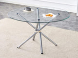 Round clear glass dining table with a unique shape for 4-6 people, with ring-shaped gathered silver W1151P411357
