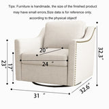 ZNTS 360 Degree Swivel Armchair Cotton linen skin-friendly fabric Ergonomic design Brass nail decorative W2113127539