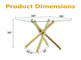 37.8" Round Tempered Glass Bar Table with Gold Metal Cross Legs 71579936