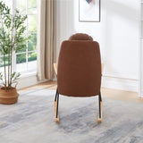 Adjustable Headrest Pillow Rocking Chair, Technical Leather Upholstered Glider Rocker with High W1669P220403