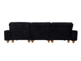 Black Deep Seat 3-Seater Corduroy Sofa with Brushed Stainless Steel Cup Holders and 3 Decorative 29601263