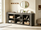 Rustic Wood Console Table with 6 Storage Cubes 64269160