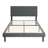 Queen Size Upholstered Platform Bed Frame with Modern Button Tufted Linen Fabric Headboard, No Box W311P195324