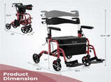 2-in-1 Rollator Walker & Wheelchair 6-Level Adjustable Handles, 1-Hand Folding, Storage 59905372