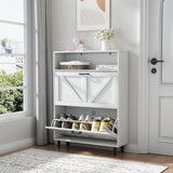 Farmhouse Shoe Storage Cabinet with Barn Door Design, Shoe Organizer with 2 Flip Drawers, GL-W2557P181707