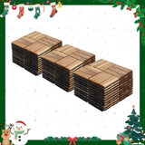 30 PCS Interlocking Deck Tiles Checker Pattern, 12" x 12" Square Yellow Acacia Hardwood Outdoor W2391P160548