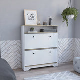 Calgary Shoe Rack, Superior Top, One Open Shelf, Two Extendable Shelves -Light Oak / White B20092079