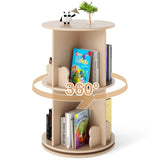 2-Tier Kids Rotating Bookshelf - 360&deg Display for Books/Toys, Bear Baffles Child-Friendly Height, 59781382
