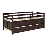 ZNTS Low Loft Bed Twin Size with Full Safety Fence, Climbing ladder, Storage Drawers and Trundle Espresso WF312991AAP