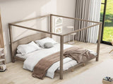 King Size Canopy Platform Bed with Headboard and Support Legs, Brown Wash WF309291AAD