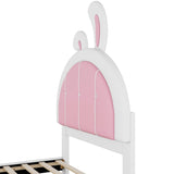 ZNTS Twin Size Upholstered Platform Bed with Rabbit Shaped Headboard, White WF323763AAK