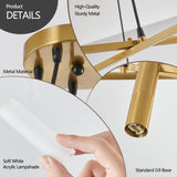 Golden Modern Chandelier Light Fixture, Branch Design with Frosted Tubes, Black Cords, Adjustable W1340P233169