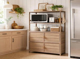 Tall Storage Cabinet with Open Shelving, 35.00" W x 16.73" D x 68.11" H, Freestanding Wood-Grain W3895P551342
