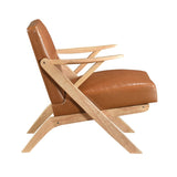 Natural Finish Solid Rubberwood Frame 1pc Accent Chair Brown Faux Leather Upholstery Living Room B011P287476