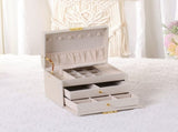 3 Layer Jewelry Box PU Leather Jewelry Organizer Case with Drawer White 50232859