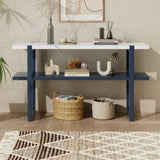 TREXM Retro Elegant Console Table with Marble-Effect Top and Versatile Storage Solutions for N715P196906M