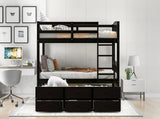 Twin over Twin Wood Bunk Bed with Trundle and Drawers, Espresso 34668938